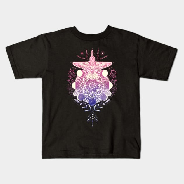 Hummingbird Mandala Kids T-Shirt by BeeryMethod